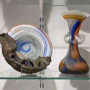 ensemble soliflore et coupelle en Pâte de verre