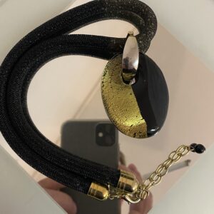 Murano, Pendentif Verre noir et doré "TAGLIAPIETRA"