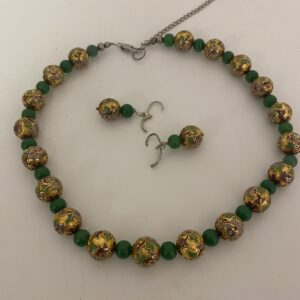 Parure Cloisonnée, Collier et Boucles d'oreilles.