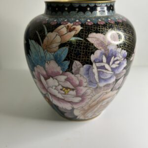 Vase cloisonné noir motif fleuri
