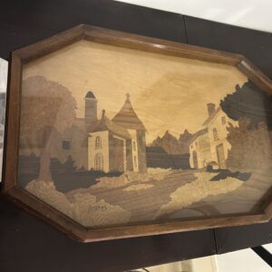 Magnifique plateau marqueté sous verre style Art Déco signé Legras